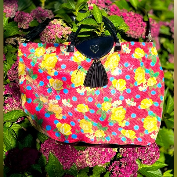 RARE Betsey Johnson clear sequined floral polka dot overnight bag - Picture 2 of 14